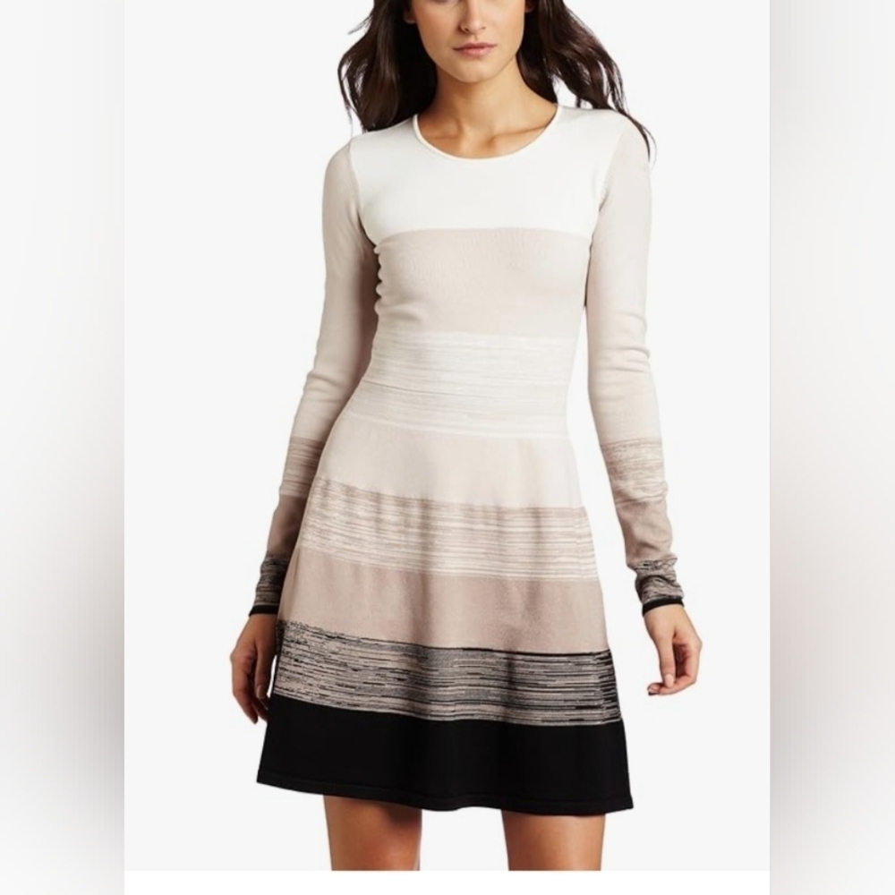 BCBG MAX AZRIA ELITA‎ STRIPED COMBO LONG SLEEVES DRESS WOMEN'S LARGE